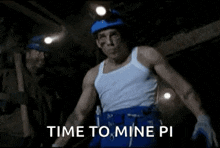 a man in a white tank top and blue shorts is standing in a cave .