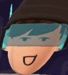 a close up of a cartoon character wearing a hat and goggles