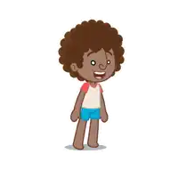 a cartoon drawing of a boy with curly hair dancing