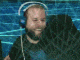 a man wearing headphones with a giraffe on his face