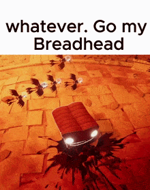a screenshot of a video game that says " whatever go my breadhead "
