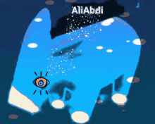 a drawing of a blue object with the name aliabdi written on it