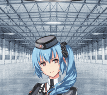 a girl with blue hair is wearing a hat that says ' id ' on it