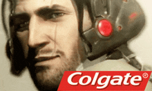 a man wearing a helmet with the word colgate on it