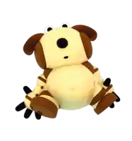 a stuffed animal that looks like a dog with a large belly