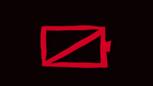 a red square on a black background with a diagonal line going through it