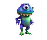 a cartoon character with big eyes and sharp claws on a white background