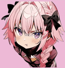 a drawing of a girl with braided hair and a black bow