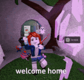 a picture of a girl in a video game that says " welcome home "