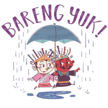 ondel ondel in love raining umbrella under the rain bareng yuk