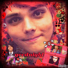 a picture of a man with the words " goodnight " written on it