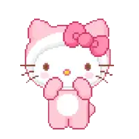 a pixel art of hello kitty with a pink bow on her head .