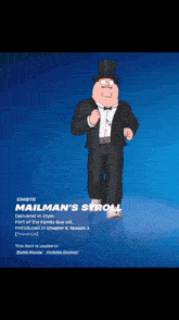a cartoon character in a tuxedo and top hat