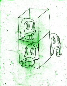 a drawing of a cartoon character in a box