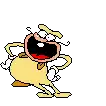 a pixel art of a cartoon character with a big belly and a cowboy hat .