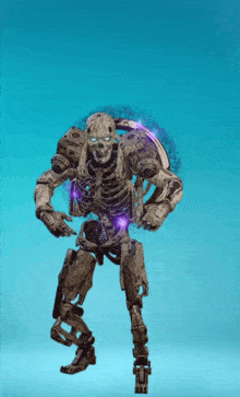 a skeleton robot with a purple glow around it