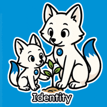 a cartoon of two foxes with the word identity on the bottom