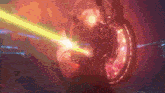 a yellow light is shining through a red object