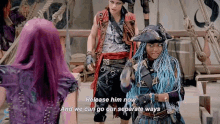 a girl with purple hair says release him now and we can go our separate ways in a movie scene