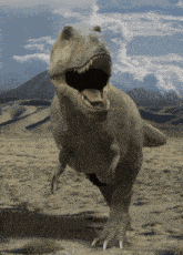 an artist 's impression of a dinosaur with its mouth wide open