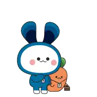 a cartoon of a bunny holding a carrot with a badge on it