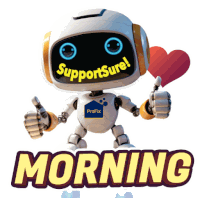 a robot giving a thumbs up with the words supportsure on his face
