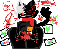 a drawing of a cat with a red scarf around his neck