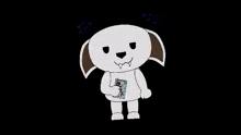 a cartoon dog is holding a piece of money in its paw .