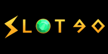 a logo for slot 90 with a green jewel in the middle