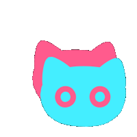 a pink and a blue cat face with circles in their eyes