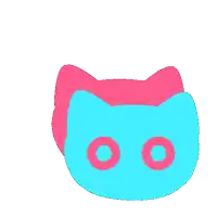 a pink and a blue cat face with circles in their eyes