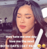 a picture of a woman with a comb and a caption that says they hate me one day love me the next