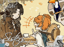 a cartoon drawing of two girls with the words sisters are best of friends