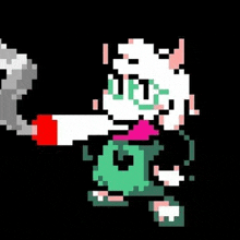 a pixel art of a person smoking a cigarette .