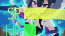 a picture of a girl with a sword and the letters sp and hp