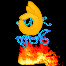 a drawing of a hand giving an ok sign with the word ok written in blue