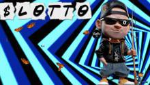a cartoon character is holding a fishing rod in front of a sign that says slotto