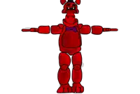 a red teddy bear with a purple bow tie is standing with his arms crossed
