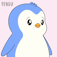a cartoon drawing of a blue and white penguin with the word pengu on the bottom