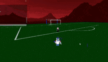 a computer generated image of a soccer field with a goalie