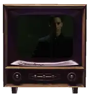 a television with a man in a suit on it