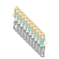 a row of blonde anime girls standing in a row on a white background