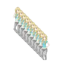 a row of blonde anime girls standing in a row on a white background