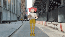 a cartoon of a girl standing on a street with a sign that says ' u.s. army ' on it