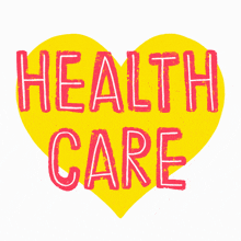 a yellow heart with the word health care written on it