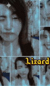 a collage of images of a woman with the word lizard on the bottom right