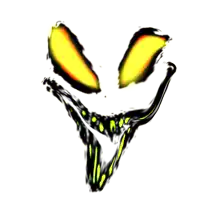 a drawing of a monster face with yellow eyes