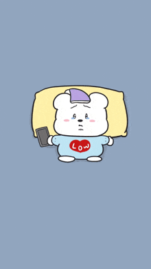 a cartoon of a bear sitting on a couch looking at a phone