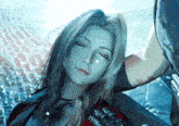 a close up of a woman 's face in a video game with a rabbit on the bottom right corner