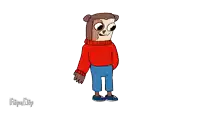 a cartoon drawing of a monkey wearing a red sweater
